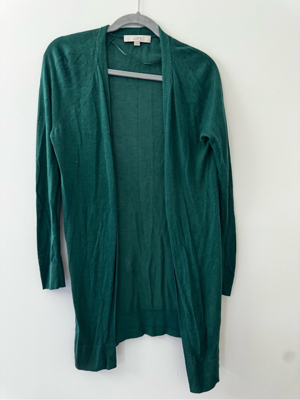 LOFT Open-Front Long Cardigan in Teal Green